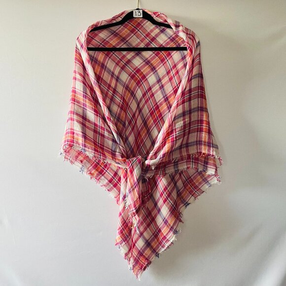 J. Crew Womens Multicolor Fringe Detailing Hem Plaid Rectangle Scarf One Size - Picture 1 of 8